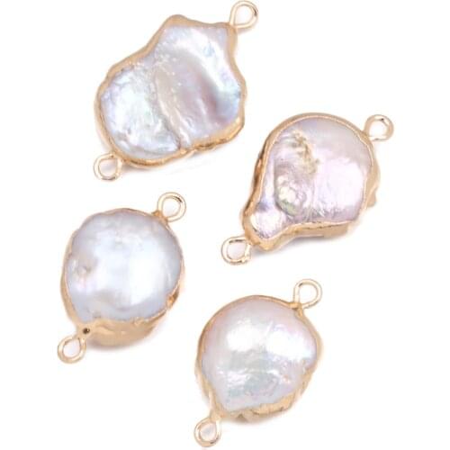 Hot Sale Natural Freshwater Pearl Charms Pendant Irregular Double Hole Connector for DIY Bracelet Earring Jewelry Making 1Pcs