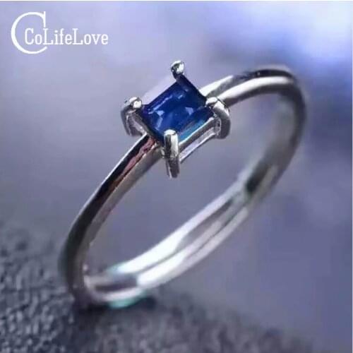 Simple Design Sapphire Engagement Ring 4mm 0.4ct Natural Sapphire Gemstone Ring Solid 925 Silver Sapphire Wedding Ring for Girl