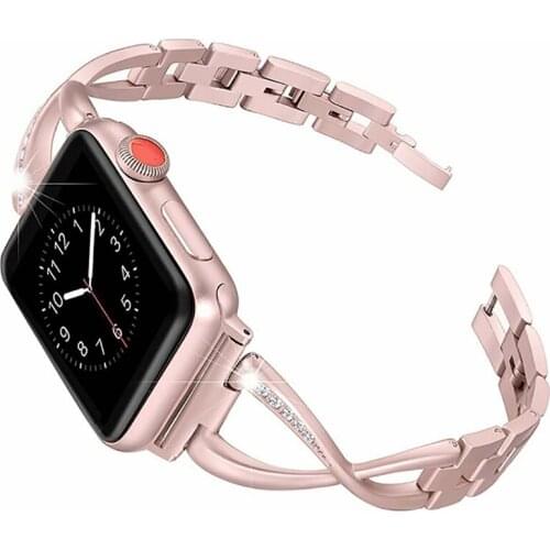 For Apple diamond band 40mm 44mm 38mm 42mm Iwatch series Se / 6 / 5 / 4 / 3 / 2 Bracelet Apple Watch Stainless Steel X-band