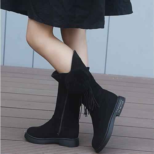 Girls Boots Winter Childrens High Knee Boots Shoes Kids Plush Velvet Princess Boots Fashion Warming Cotton Shoes with Ball