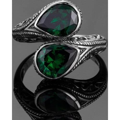 Snake Silver Ring Vintage Jewerly Ring Women&Men Real 925 Sterling Silver Emerald Ring Gemstones Wedding Water Drop Gothic