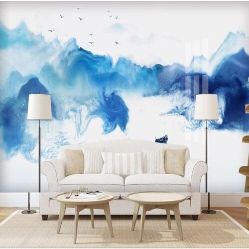 Chinese Style Blue Smoke Ink Landscape Mural 3D Wallpapers For Living Room TV Sofa Background Wall Cloth Decor Papel De Parede