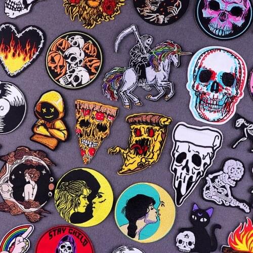Punk Patches On Clothes Skull Badge Hippie Rock Stripes Embroidered Patches For Clothing Thermoadhesive Patches On Clothes Patch