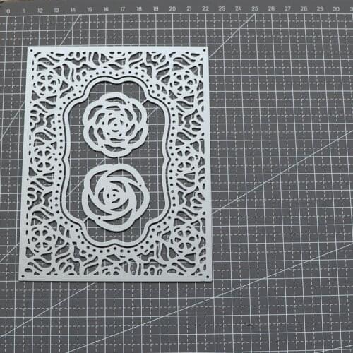 Rose Flower Background Cutting Dies for Rectangular Card Stencils for DIY Scrapbooking-photo Album Decorative Paper Cards