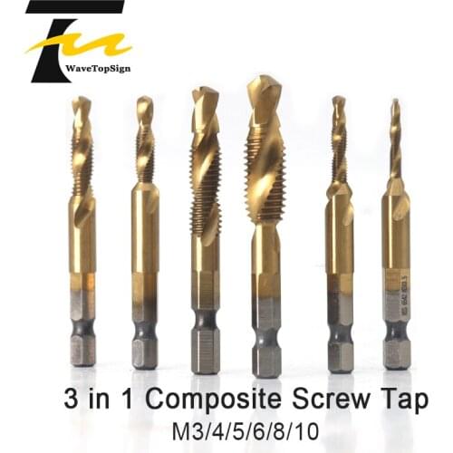 WaveTopSign M3-M10mm Drilling and Tapping Chamfering Integrated Composite Tap Tap Bit Screw Auger Tap M3m 4m 5m 6m 8mm 10mm