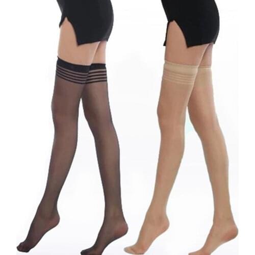 Lady Sexy Ultrathin Smooth Striped Top Nightclub Thigh Highs Stockings Hold-ups fashion Ladies Stocking женские чулки