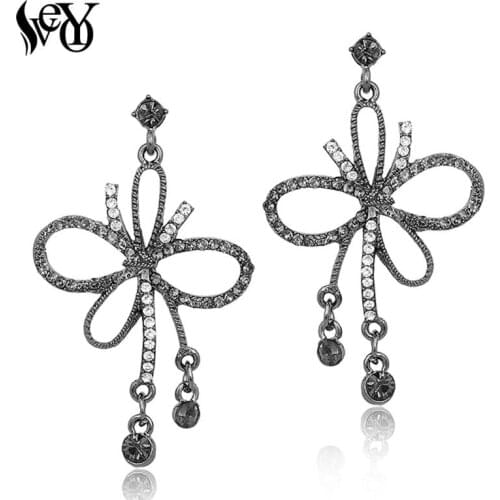 VEYO Rhinestone Earrings For Woman Drop Earrings Bow shape Trendy brincos Pendientes High Quality