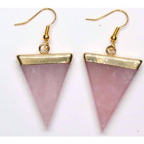 100-Unique 1 Pair Light Yellow Gold Color Geometric Shape Natural Rose Pink Quartz Earrings Elegant Women Earrings