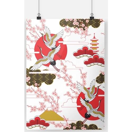 Crane Bird and Flower Japanese Style Poster Canvas Painting Wall Art Decor Living Room Bedroom Study Home Decoration Prints