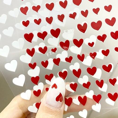 1pcs 3D Nail Sticker Love Heart Pattern New Fashion Adhesive Red White Design Nail Art Tips Manicure Accessories