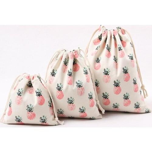 1pc 14x16cm 19x24cm 25x32cm Gift Bags For Children Cotton Canvas Pouch Drawstring Pineapple Printing Small Candy Storage Bags