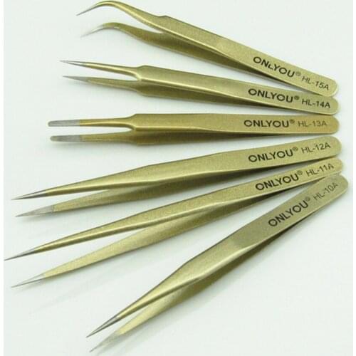 1Pcs high-end gold tweezers series, precision tweezers HL-10A ~ 15A six choose one watchmaker Repair Tools Excellent Quality