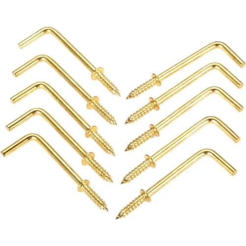 10pcs Golden Picture Frame Lamp Light Furniture Cabinet Plant Curtain Net Wire Eye Bolt Eyebolt Screw in Hanger L shape Hooks