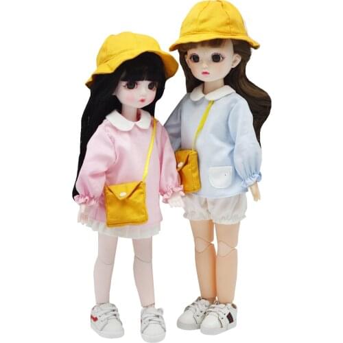 30cm baby clothes hat + shirt + satchel + shorts or pleated skirt bear kindergarten set for yosd 1/6 BJD doll Dress accessories