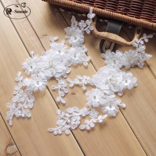 4PC Car Bone beaded Lace Flowers DIY Hair Accessories Lace Bridal Gown Wedding Shoes Head Ornaments Applique Patches RS1812