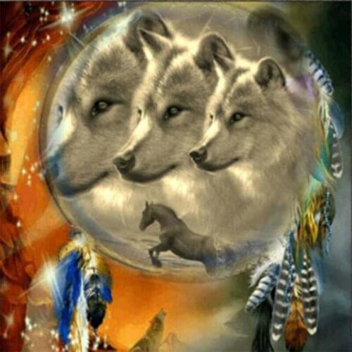 5D diamond mosaic home decoration diamond embroidery diy diamond painting cross stitch needle kit Wolf feather picture