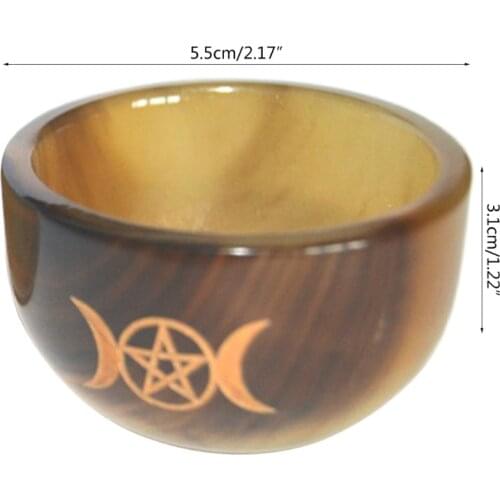 95AA Altar Bowl Ox Horn Cup with Triple Moon Divination Ritual Tableware Astrology Wicca Astrological Tool Witchcraft Prop