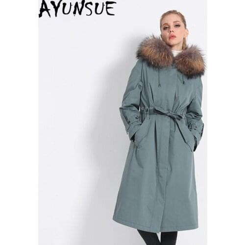 AYUNSUE Parka Real Fur Coat Female Natural Rabbit Fur Liner Long Coats 2020 Winter Jacket Women Raccoon Fur Collar Overcoat MY