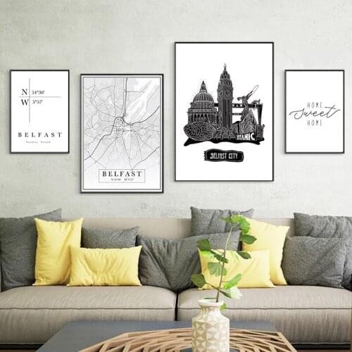 Belfast Northern Ireland Retro City Map Classic Canvas Painting Map Poster Coating Art Prints Home Decor Gifts