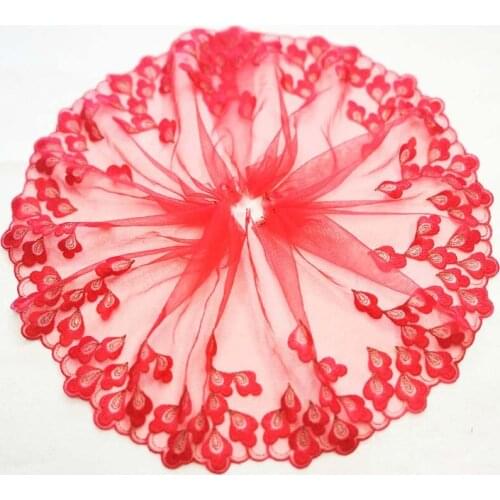 10Meters Free shipping Mesh Embroidery Red Floral Embroidered Lace Trim DIY Handmade Sewing Girl Bra Accessories Textile Fabric