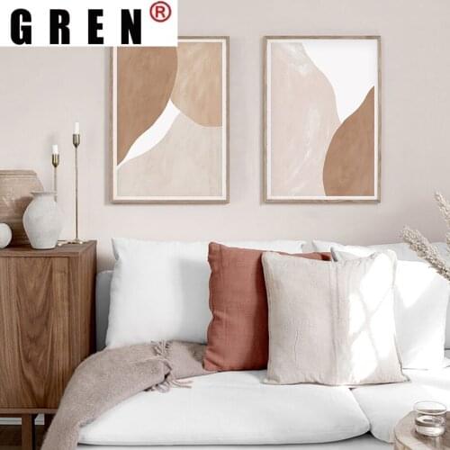 GREN Pale Beige Terracotta Abstract Bohemia Canvas Painting Wall Art Print Poster Pictures For Living Room Interior Home Decor