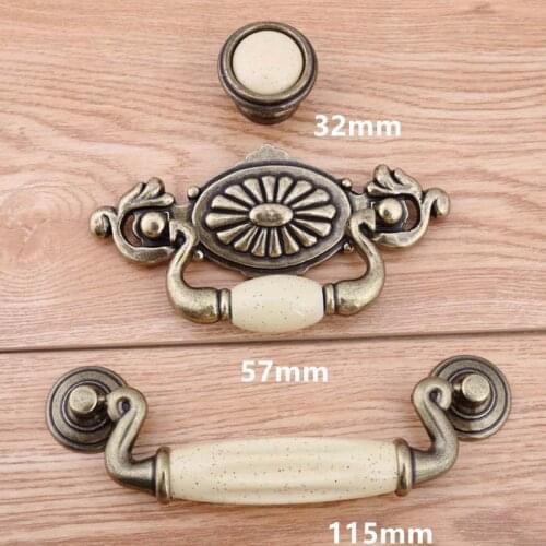 57mm 115mm bronze drop rings drawer cabinet pulls knobs cream ceramic dresser door handles knob Retro style furniture knobs 4.5"