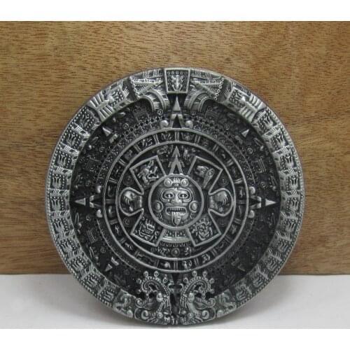 BuckleClub retro AZTEC calendar circle jeans gift belt buckle FP-03217 pewter finish for men 4cm width loop drop shipping