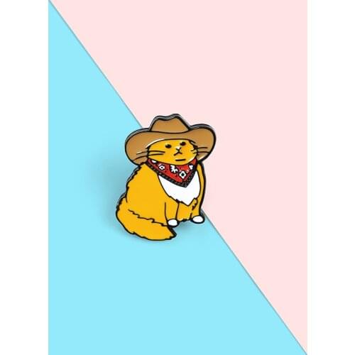 Cowboy Cats Enamel Pin Custom Funny Animal Hat Brooches Shirt Lapel Bag Cute Badge Cartoon Kitten Jewelry Gift for Friends