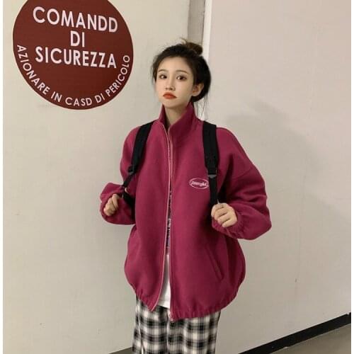 Fleece thick stand-up cardigan warm hoodie jacket coat