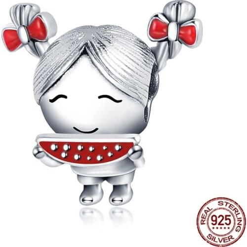 Hot Sale 925 Sterling Silver Little Girl Eating Watermelon Bead Fit Original 3mm Bracelet&Bangle Making Fashion DIY Jewelry