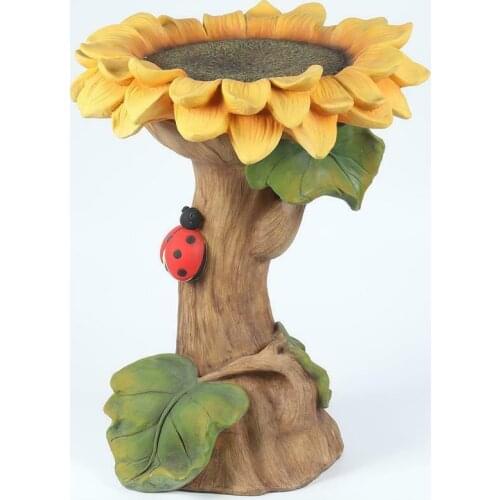 Hot Polyresin Sunflower Bird Bath Garden Ornament with Ladybutt Yard Lawn Decoration DO2