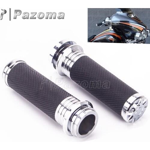 Chrome 25mm Throttle Hand Grips Motorcycle 1" Handle Bar Grips For Harley Touring Road King Electra Street Tri Glide FLTR FLHT