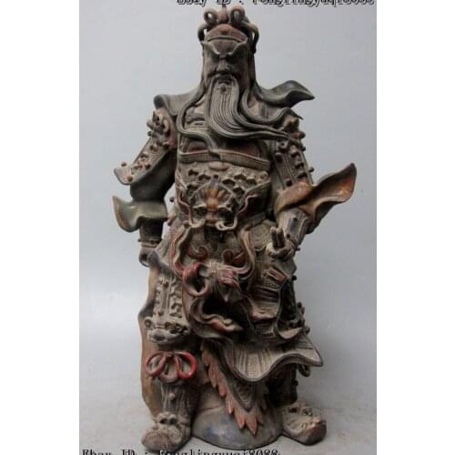 Chinese Pottery Wucai Porcelain Dragon GuanGong GuanYu YunChang War God Statue