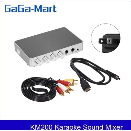 KM200 Karaoke Sound Mixer Portable Digital Stereo Audio Echo System 4K/2K HDMI Karaoke Amplifier with Dual Microphone EU Plug