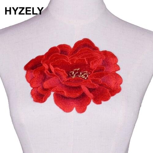 Red Lace embroidery patches Handmade flowers Applique for DIY Wedding dress Lace Fabric Brooch Pin Scrapbooking NL044