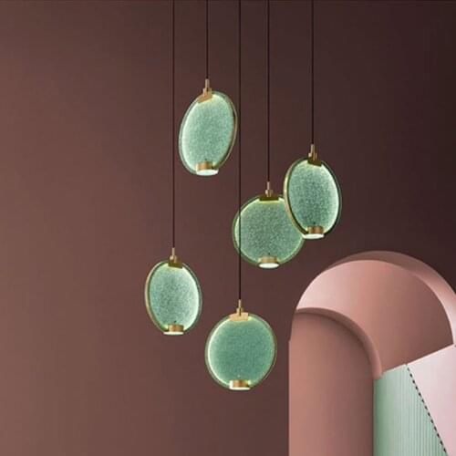 Brass pendant lightLED Masiero Horo pendant lamp Fashion Green/Pink/Clear Round simple lights For Loft Bar Stair Art Deco glass