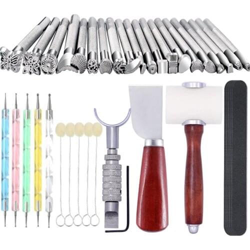 LMDZ Leather Carving Tool Kit, Saddle Making Tools Set, Swivel Knife, Leather Working Hammer, Cutting Knife, Wool Daubers