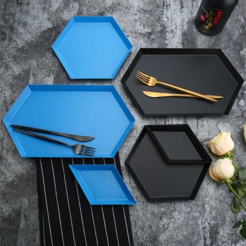 Polygon Jewelry Display Plate Desktop Combination Storage Tray Nordic Geometric Diamond Metal Hexagonal Cake Fruit Dish Plate
