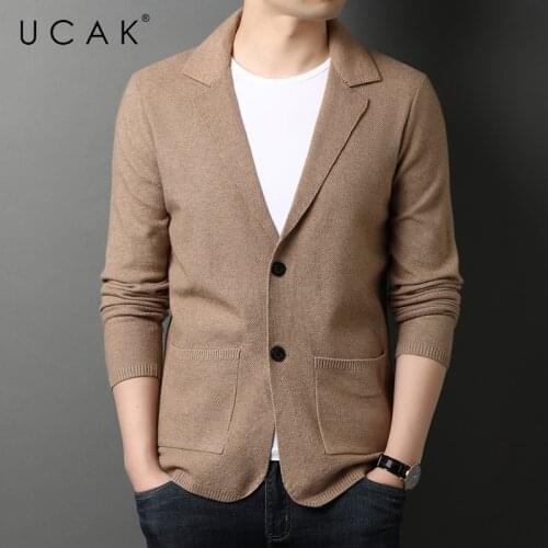 UCAK Brand Casual Turn-down Collar Cardigans Men Sweatercoat Clothing Autumn Streetwear Solid Color Cardigan Pull Homme U1237