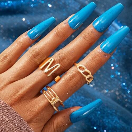 Tocona New Trendy M Cross Gold Color Ring Sets for Women Hollow Geometric Alloy Metal Wedding Jewelry Accessories кольцо 17726