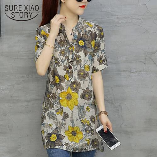 2021 new spring summer new women clothing short blouses casual print women tops fashion plus size female shirts D532 30