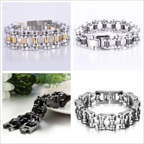 Huge Heavy Silver Color Gold Color Black Motor Bicycle Chain Stainless Steel Punk Jewelry Mens Boys Bracelet Bangle Xmas Gift