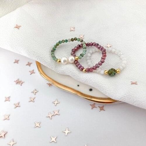 Handmake Natural Stone Rings for Women Fashion Adjustable Birthday Party Gifts Charms Red Pattern Stainless Steel Ring