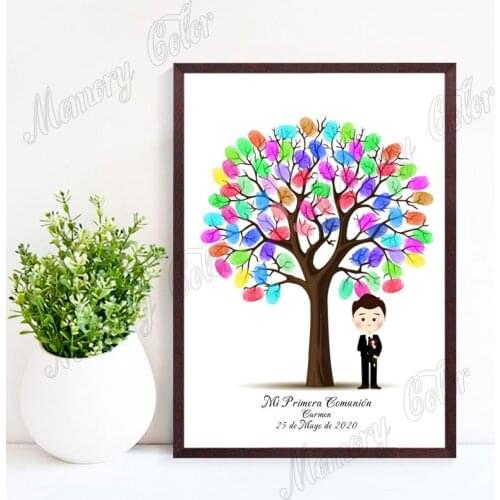 Personalized Theme Name Date Fingerprint DIY Signature Tree Guestbook For Kids First Holy Communion Souvenir Decoration