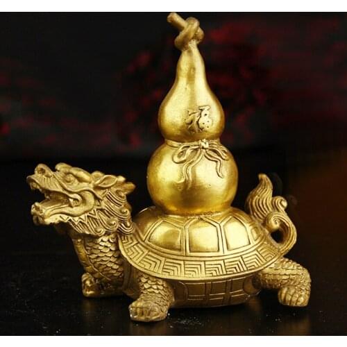 Retro Nostalgia Style High Pure Brass Fantastic Dragon Turtle Gourd Copper Crafts High Grade Artwork Home Auspicious Decoration