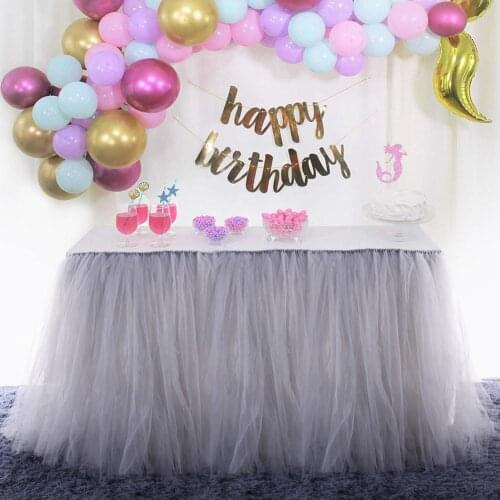 Romantic 80*91.5cm TUTU Fluffy Tulle Table Skirt for Wedding Decoration Baby Shower Christmas Brithday Party Cake Table Decor