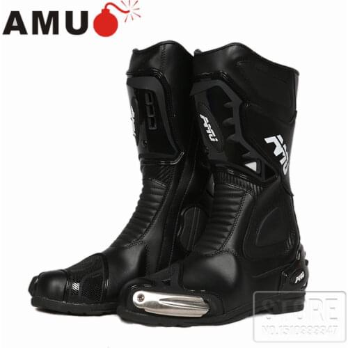 AMU Motorcycle Boots Men Microfiber Leather Motocross Boots Waterproof Botas Moto Boots Motorbike Riding Boots Motorcycle Shoes