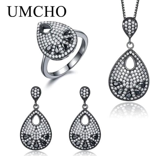 UMCHO 925 Sterling Silver Jewlery Set Wedding Engagement Silver 925 Gemstones Drop Earrings Rings Necklace Fine Jewelry
