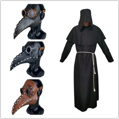 Unisex Halloween Robe Hooded Cloak Costume Cosplay Monk Suit Adult Role-playing Decoration Clothing Plague Doctor Bird Mask hot