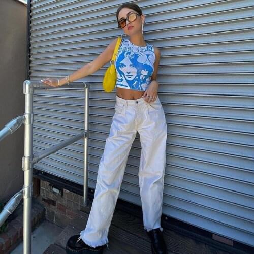 E-girl Tie Dye Tank Top Green Women Y2K Vintage Fashion T Shirt Portrait Crop Sleeveless Graphic Print Streetwear Harajuku Tee